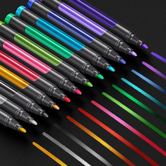 ARTISTRO 12 Metallic Paint Pens for Glass Marking, Rock Painting, Ceramic, Wood, Fabric, Scrapbooking, DIY Craft Making, Coloring - Acrylic Paint Markers Bullet Tip 2.5mm
