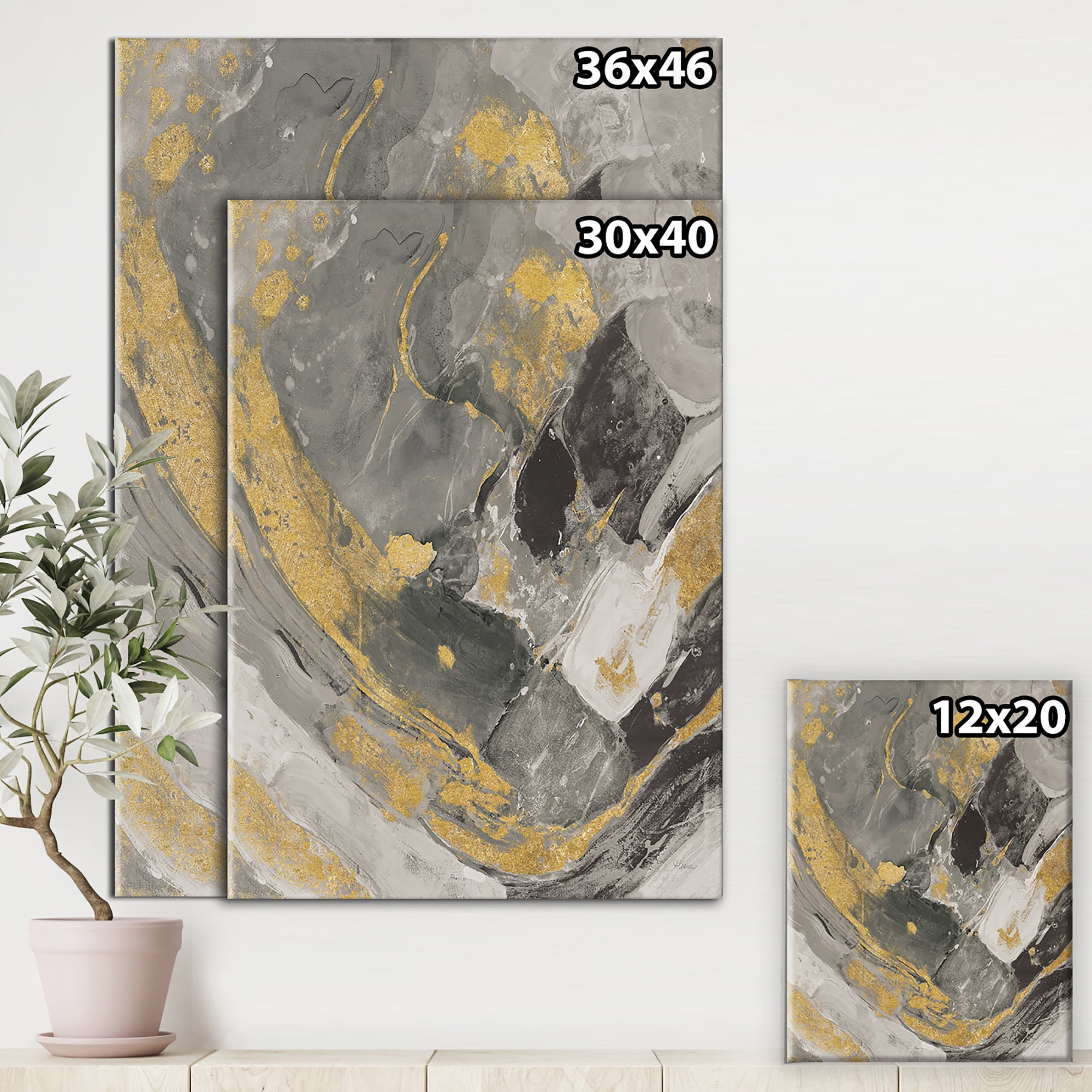 Designart 'Marble Gold and Black II' Modern & Contemporary Canvas Art