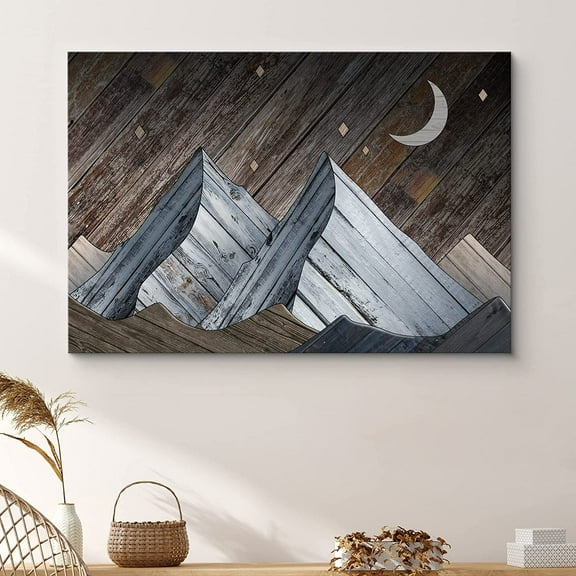 PixonSign Geometric Mountain Canvas Wall Art Night Mountain Top Pictures on Canvas Prints Rustic Home Artwork Wall Decor for Living Room Bedroom Office - 32x48