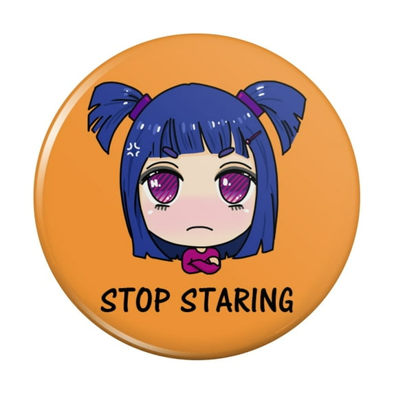 Stop Staring Kawaii Chibi Girl Pigtails Pinback Button Pin