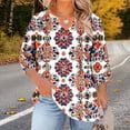 thumbnail image 2 of Idoravan Womens 3/4 Sleeve Tops and Blouses Women's Plus Size Crewneck Top with Front Cutout Three-Quarter Sleevefree Position Printing Base Layer T-Shirt C Brown L, 2 of 6