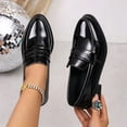 thumbnail image 4 of Busydd Womens Loafers Fashion Glossy Chunky Block Heel Dress Shoes Casual Comfortable Closed Toe Solid Color Slip On Shoes, 4 of 7