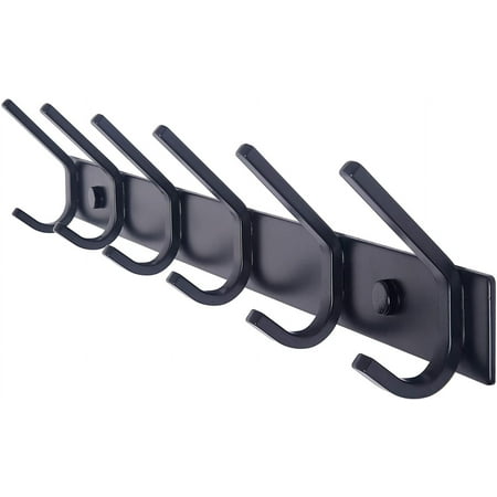 Coat Rack Wall Mounted 17-1/8 Inch Hooks for Hanging Coats Heavy Duty Metal Hook Rail with 6 Double Dual Hooks Hanger Wall Mount for Purse Clothes Jacket Backpack Entryway Black