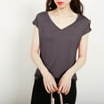 thumbnail image 2 of Fanxing Womens Summer V Neck T Shirts Loose Fitting Cap Short Sleeve Basic Tees Gray,XL, 2 of 5