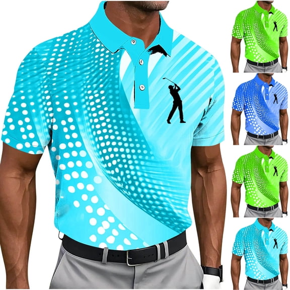 QIUOMBBP Mens Big and Tall Polos Shirts Loose Casual Lightweight Summer Golf Tops Short Sleeve Lapel Collared Printed Tees Green XXXL