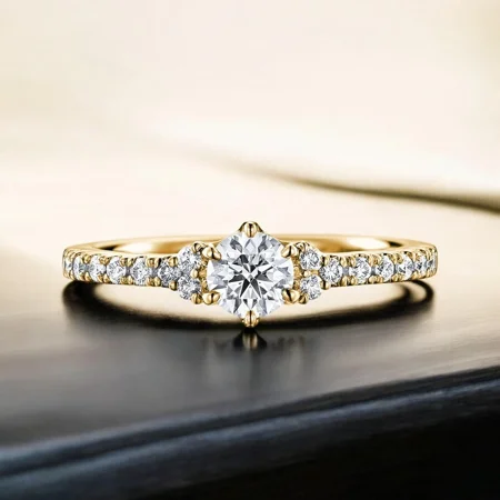 1.5Ct Round Cut Moissanite Women's Engagement Ring In Solid 14K Yellow Gold Plated Silver