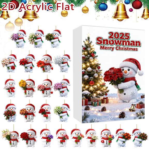 Snowman Advent Calendar 2025, 24 Days Ornament Advent Calendar for Christmas, Cute Snowman with Flower Advents Calendar for Snowman Lovers Holiday Gift & Home Décor, Christmas Advent Calendars