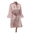 thumbnail image 6 of Npasoilc Robes For Women Casual Bathrobe Long Robes Trendy V Neck Knee Length Sleepwear Loungewear Pajamas Housecoats Nightgown Sexy Robe Satin Robe, 6 of 9