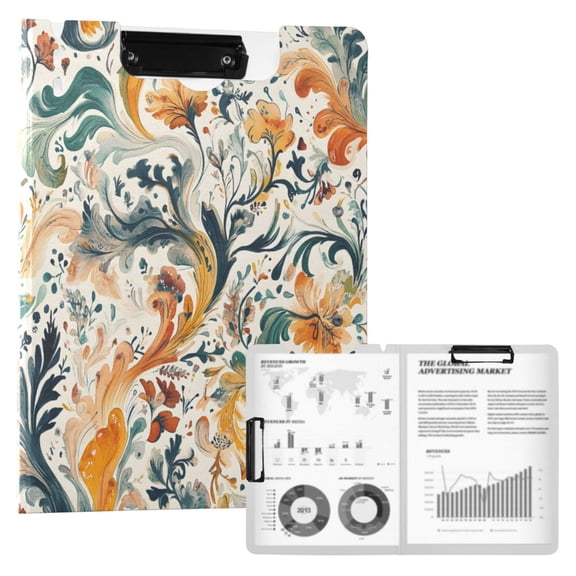 FORMRS A4 Clipboard Folder with Pen Holder Horizontal Foldable School Office Binder, Whimsical Leaves