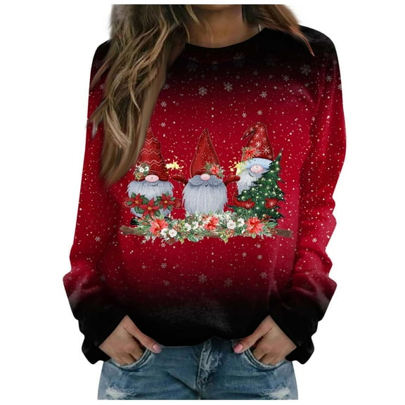 Patlollav Christmas Tops for Ladies,Womens Round Neck Long Sleeve Sweatshirt Blouse Gift