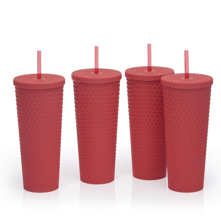 Generic 24 oz Reusable Glittered Translucent Cold Cup with straw and Lid 4  Pack