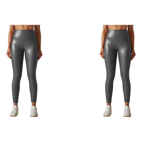 Leggings de cuero PU Minnieouse para mujer de cintura alta color Gris SG 2piezas