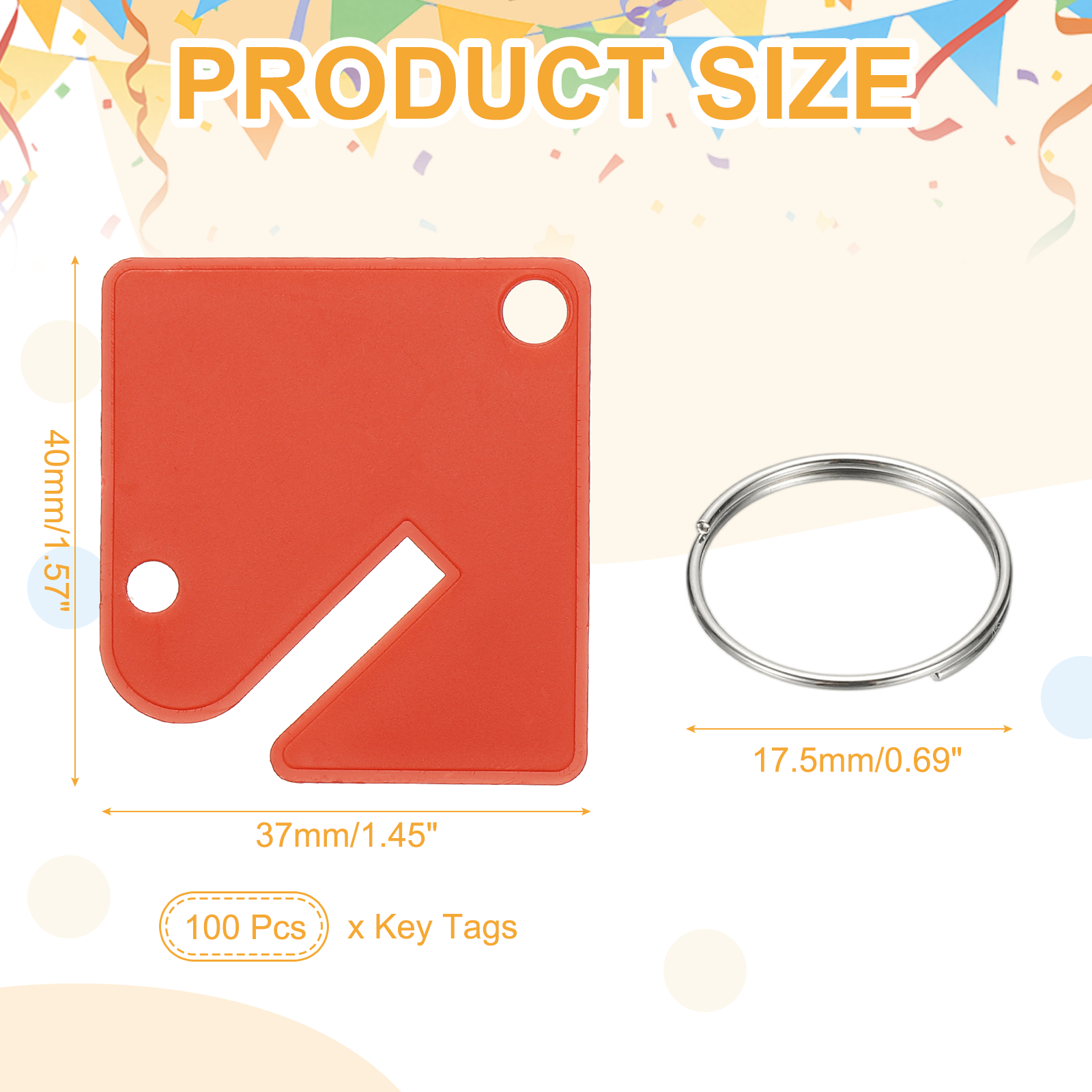 Uxcell 100 Pcs Key Tags, 1.5" Plastic Hanging Tag Slotted Key Tags Square Blank Writeable Durable with Metal Ring for Cabinet Boxes Lockers Identifiers Home Garage, Red