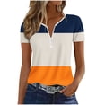 thumbnail image 5 of CYMMPU Women's Short Sleeve Shirts Zipper Color Block V Neck Tunic Tops Casual Blouse Summer Fashion T-Shirts Orange XL, 5 of 6