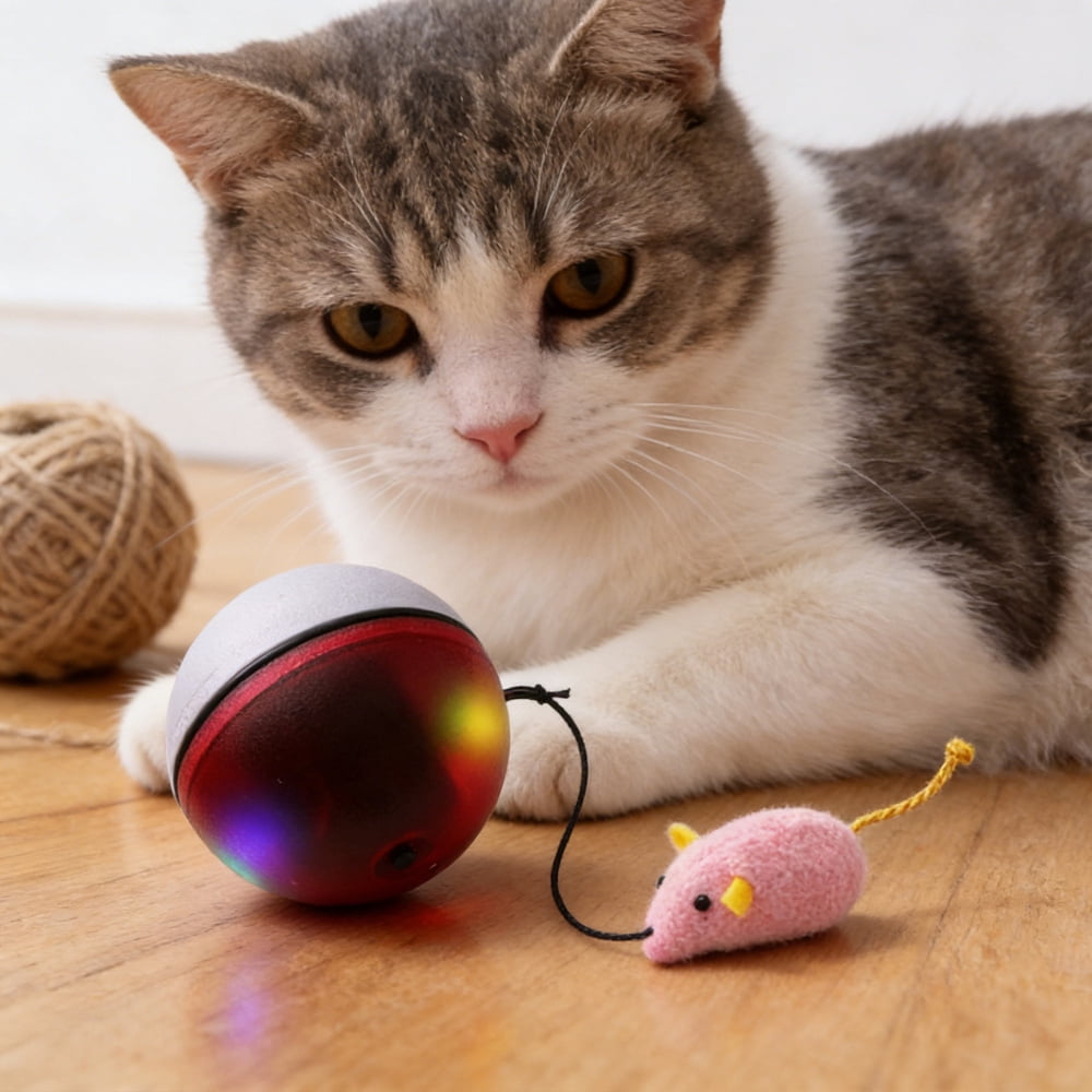 Ksruee Rolling Cat Toy Automatic Electric Moving Games Bored Cat Rolling Ball Toy for Kitten Puppy Dog Pet Play Exercise Enrichment Stimulation Indoor Outdoor