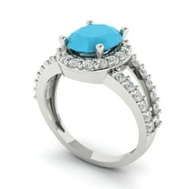2.78ct oval cut turquoise 18k white gold halo Bridal Wedding Engagement Promise Anniversary Ring for Women size 5.25