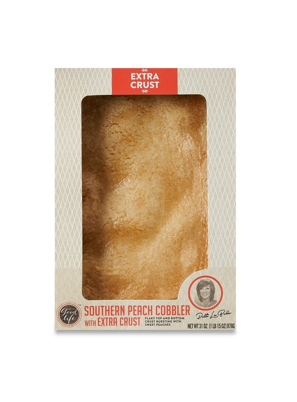 Patti LaBelle's Good Life Southern Peach Cobbler with Extra Crust 31oz, Shelf-stable, Boxed Whole, Flaky
