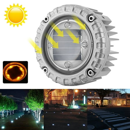 Outdoor 4 LED Solar Powered Buried Ground Garden Pathway Lawn Underground Light Lamp(Yellow)