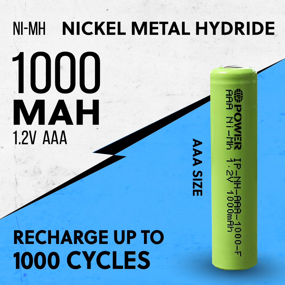 IP POWER NiMh Nickel Metal Hydride AAA 1.2V 1000mAh Rechargeable Flat Top Battery (No Tabs) - 200 Pack