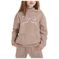 thumbnail image 1 of GDREDA Girls Summer Outfits Children's Hoodie Set With Bow Print Khaki,12-13Years, 1 of 4
