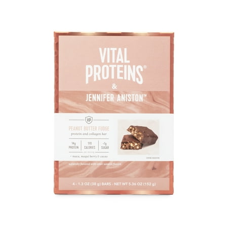 Vital Proteins Jennifer Aniston Collagen Protein Bar, 4 Count, Peanut Butter Fudge