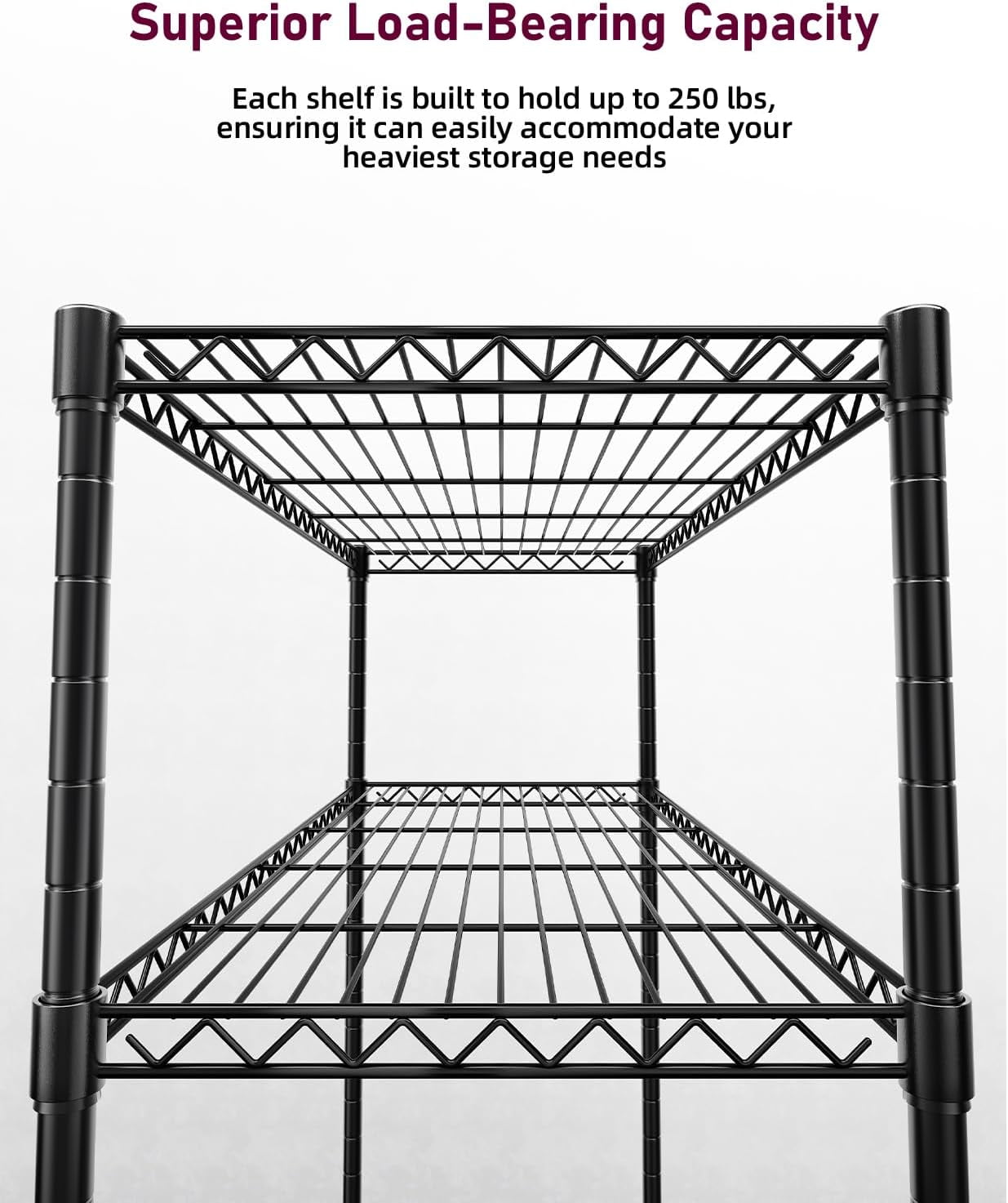 Heavy Duty 5-Shelf Wire Storage Shelving Unit, 1250lbs Loading Capacity, 29.92"D x 13.98"W x 61.09"H,Black
