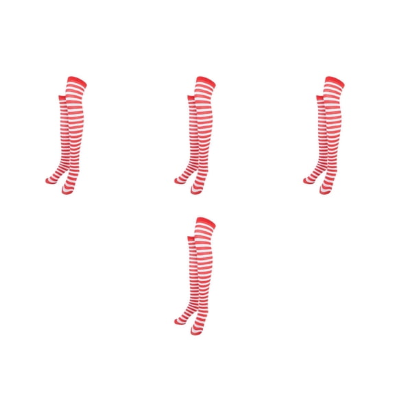 4pcs Christmas Red White Stockings Thigh High Striped Over Knee Socks for Women Girls - Free Size