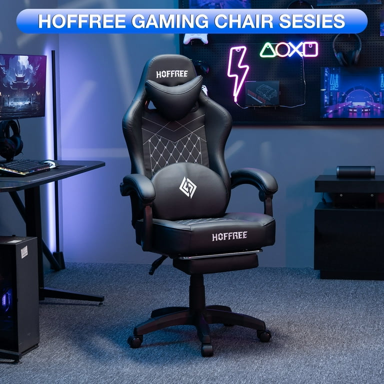 HOFFREE Gaming Chair, Bluetooth Speakers, Massage Lumbar Pillow