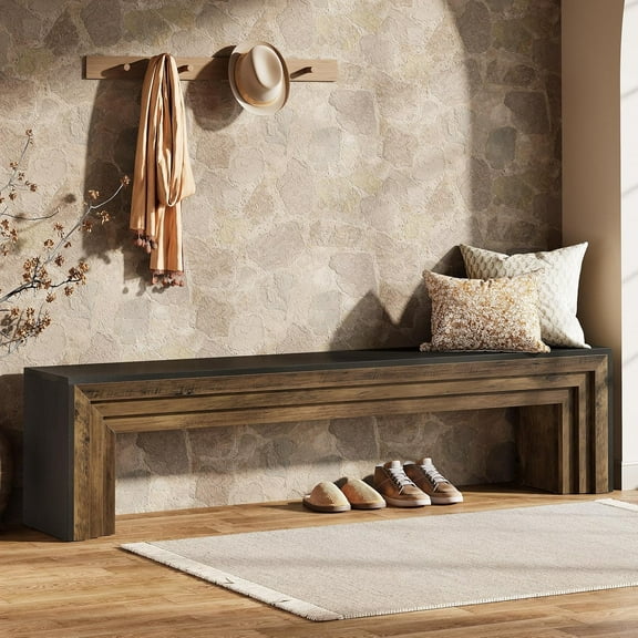 Tribesigns 71" Extra Long Entryway Bench, Farmhouse Shoe Bench Wooden Indoor Seating with Layered Design for Hallway, End of Bed, Living Room