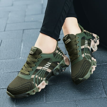 

Comfort Thick Bottom Weaving Sneakers Fashion Camo Pattern Stripes Couple Trail Running Sports Shoes Women‘s Footwear