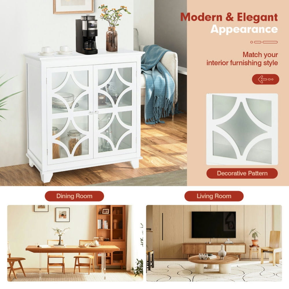 Finihen Kitchen Storage Cabinet, Buffet Sideboard, Kitchen Buffet Sideboard with Glass Doors and Adjustable Shelf, for Dining Room, Kitchen, Living Room, White Finihen Kitchen Storage Cabinet, Buffet Sideboard, Kitchen Buffet Sideboard with Glass Doors and Adjustable Shelf, for Dining Room, Kitchen, Living Room, White