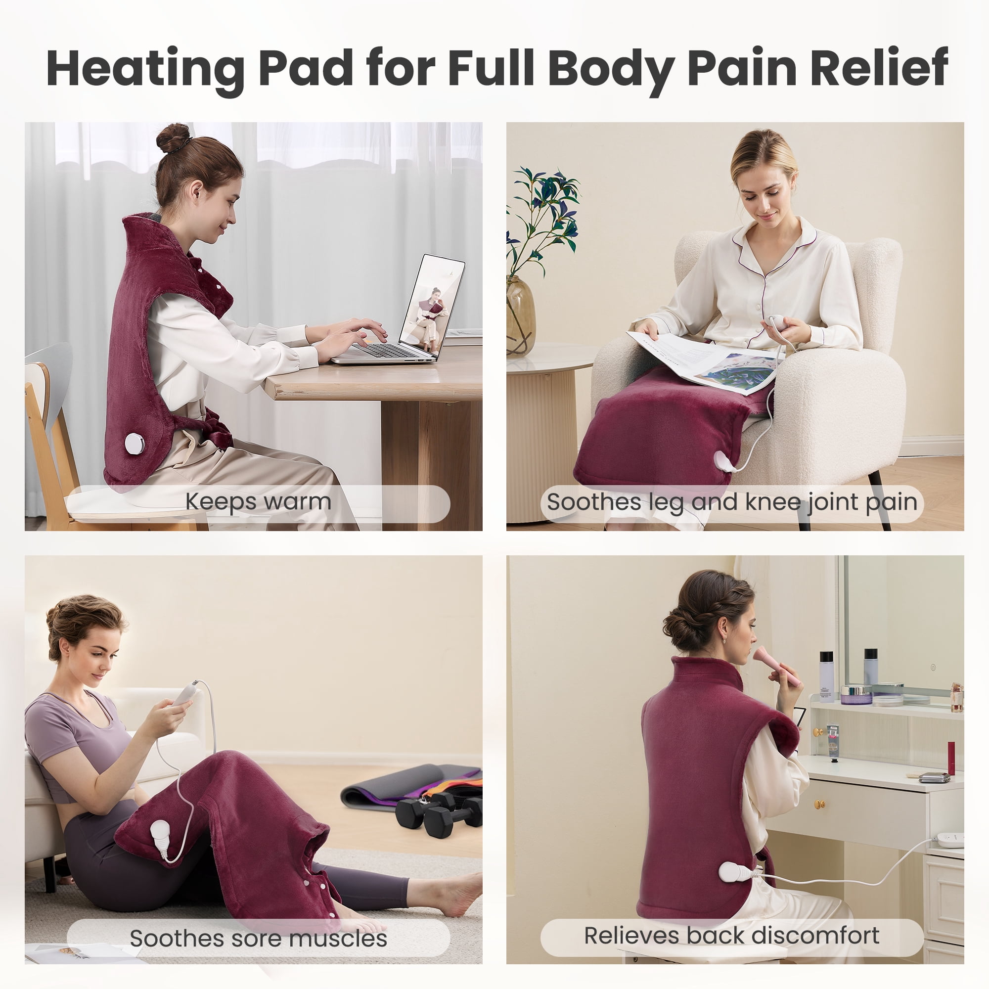 MaxKare Ultra Soft Heating Pad with 4 Heat Settings & Auto Shut-off for Full Body Stress Relief, 24"x33" - Red MaxKare Ultra Soft Heating Pad with 4 Heat Settings & Auto Shut-off for Full Body Stress Relief, 24"x33" - Red - Image 4