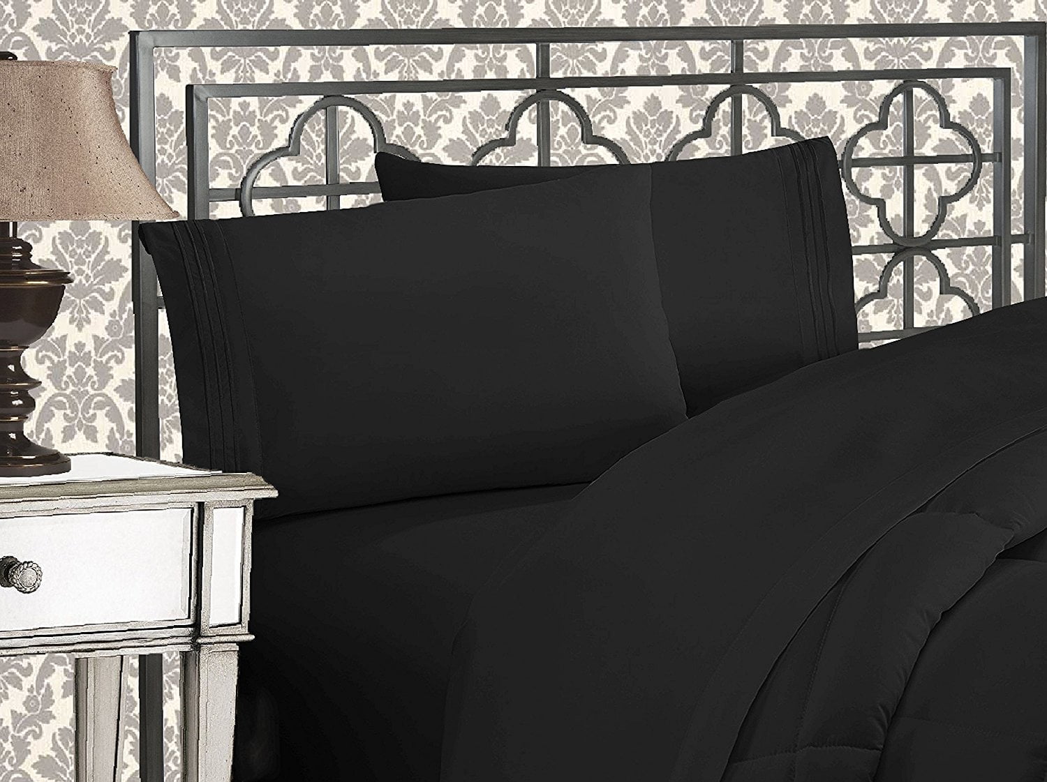 Elegant Comfort Deep Pocket Full Sheet Set, Deep Pocket Soft Microfiber Bed Sheets, Black