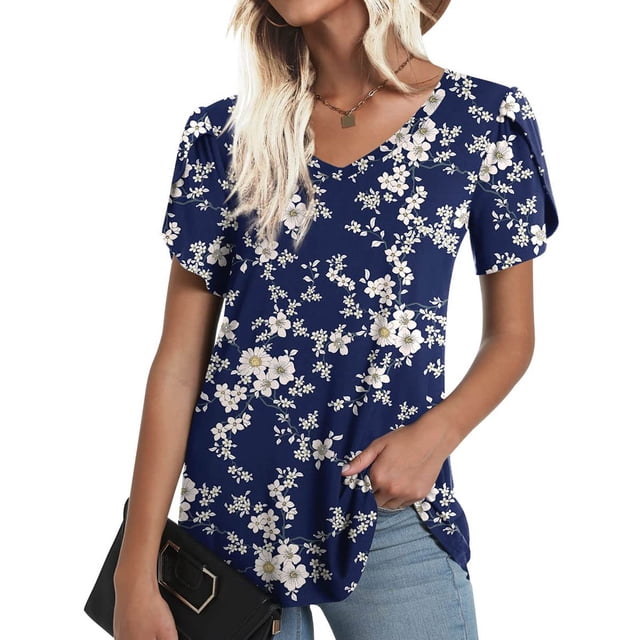 Pntutb - Camiseta de manga corta con cuello en V para mujer, holgada, informal, de verano Pntutb Pntutb-9065