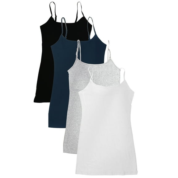 Essential Basic Women Value Pack Long Camisole Cami - Navy, Black, H.Grey, White, 3X