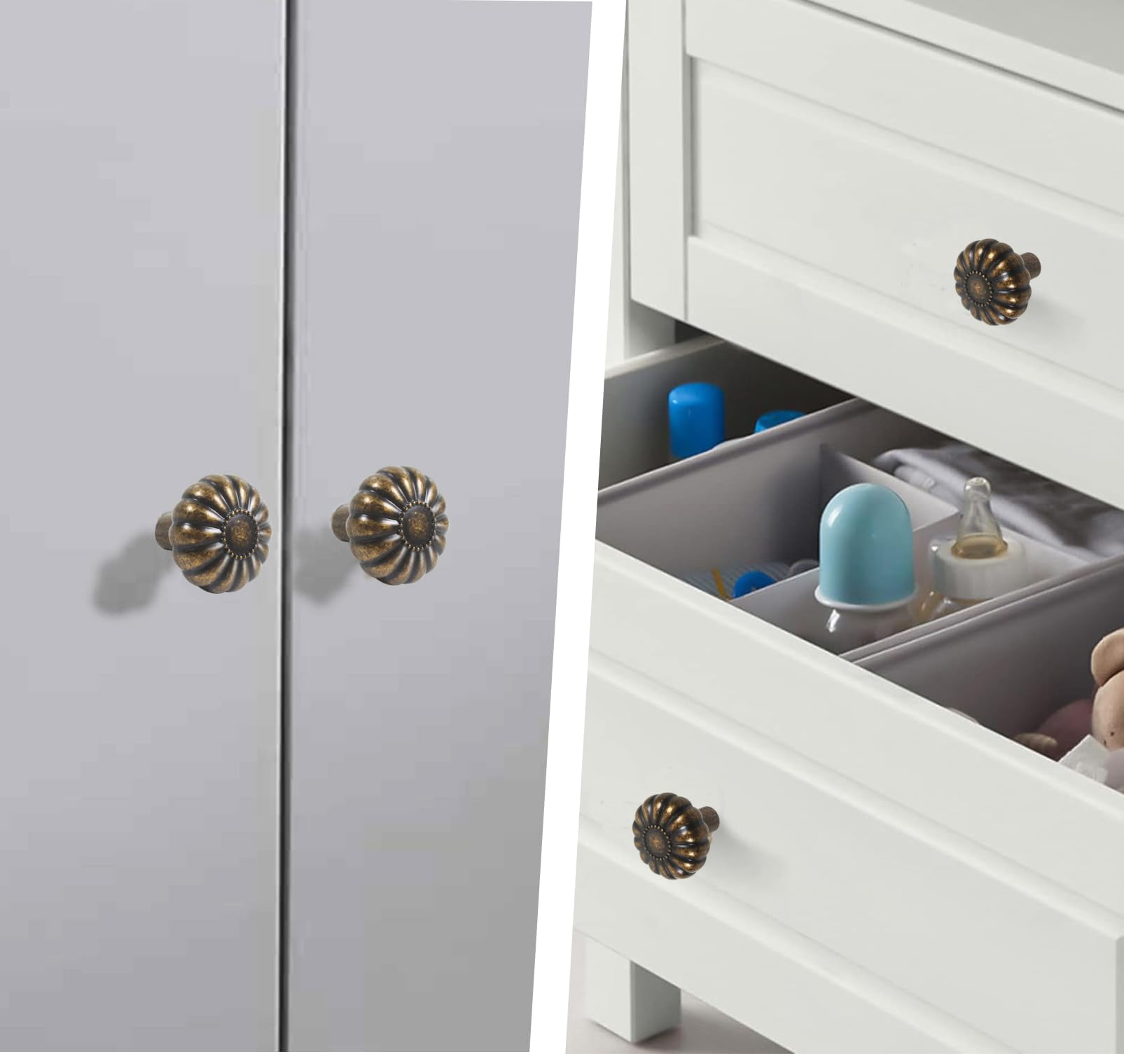 Crystal Cabinet Knobs Cabinets Knob, 8 Pack Flower Antique Brass Vintage Glass Clear Crystal Small Pull for Closet Dresser Drawers Cupboard,Retro Pulls Old Style Bronze Drawer Handle