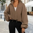 thumbnail image 2 of DHFJKG Women Hoodie Crop Coat Solid Color Zipper Stand Collar Elastic Waisted Oversized Long Sleeve Sweatshirt Cropped Jacket Stylish Coats, 2 of 5