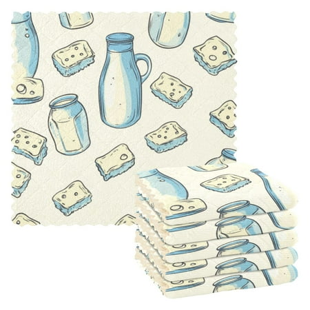

6 Pieces of Kitchen Towels 11x11Inch Kitchen Dish Cloths Kitchen Dish Towels Reuseable Cleaning Cloths White Milk Bottle