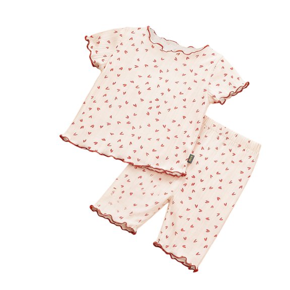BLTIBY Cute Loungwear Outfits for Girls Summer Cotton Floral Graphic Short Sleeve Top with Shorts Casual 2 Piece Sets Red 9-10Years