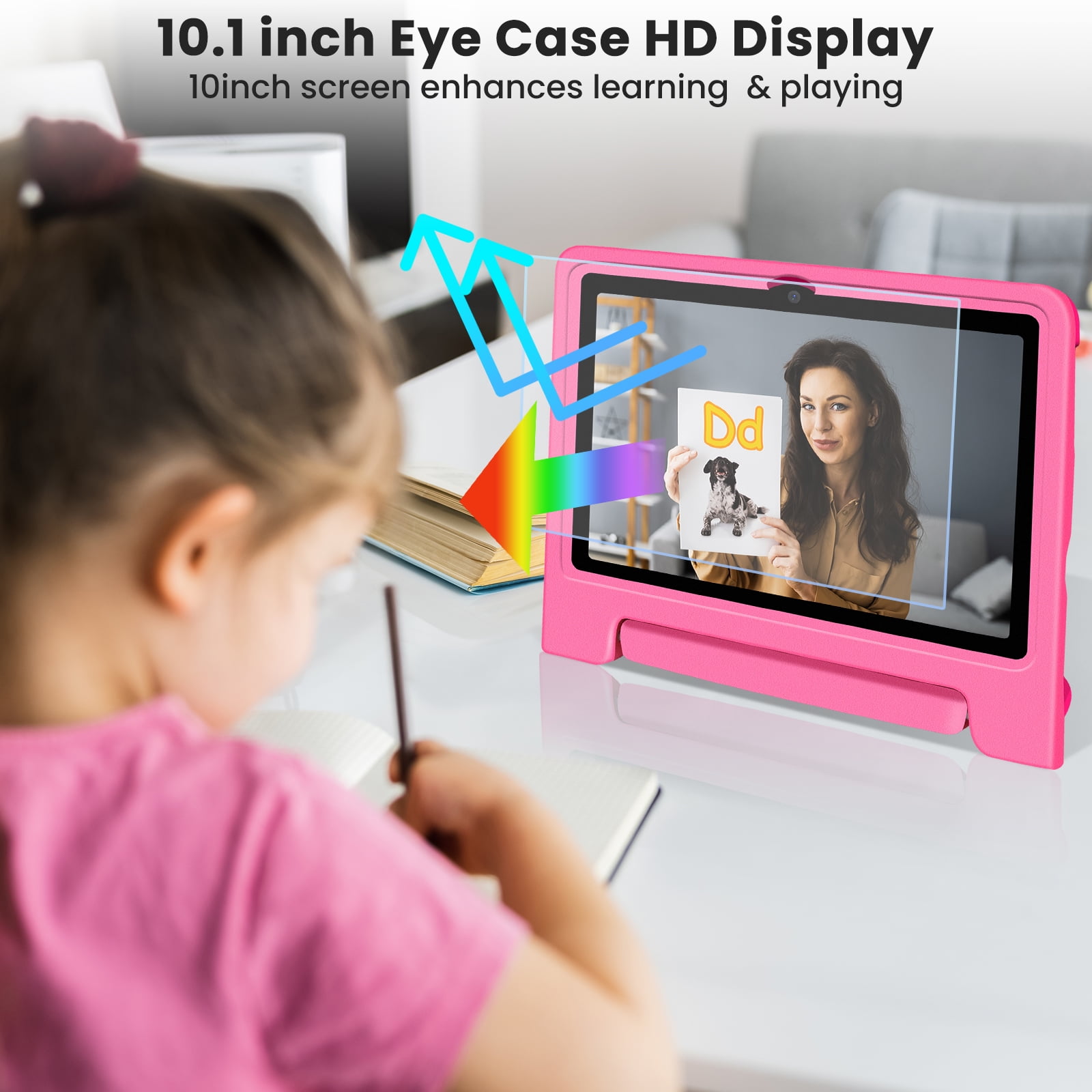 10.1-Inch Kids Tablet, 8GB+64GB, Android 14, 8-Core CPU, Educational Apps, Parental Controls, WiFi, 1280x800 HD Display, Cameras, Shockproof, Long Battery Life