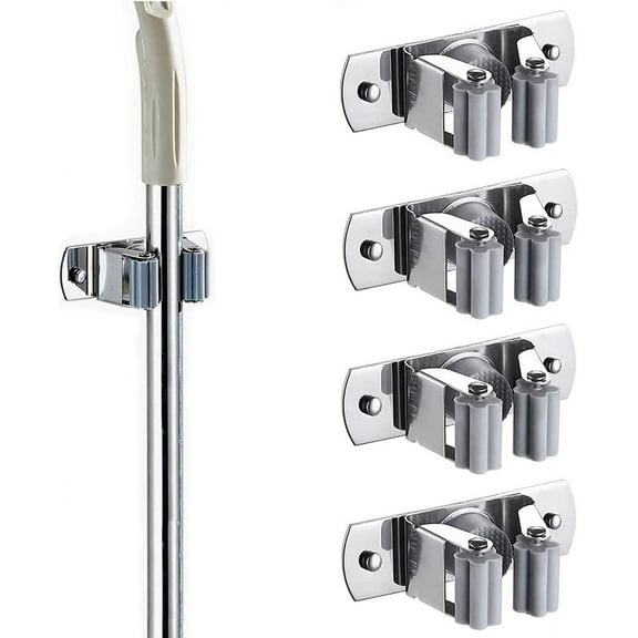 Broom Holder Wall Mount, 4 pack Heavy Duty Stainless Steel Mop and Broom Rack Holder Hanger for Laundry Garage Garden Organizer