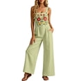 thumbnail image 6 of FchengtaiS Summer Boho Jumpsuit Women Floral Embroidered Sleeveless Rompers Casual Loose Wide Leg Overalls With Pockets, 6 of 7