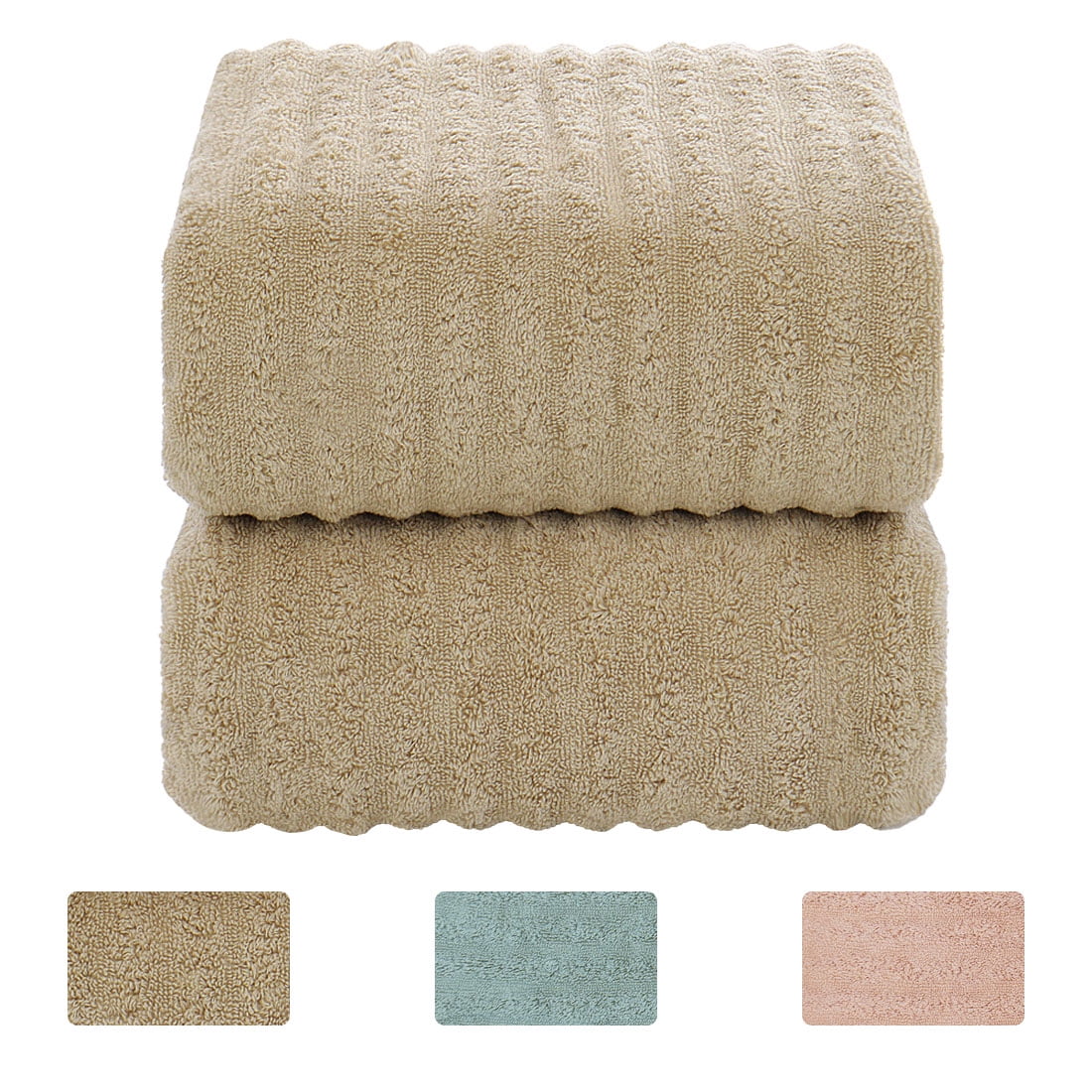 2Pack 100 Cotton Ribbed Textured Absorbent Bath Towels 27" x 55