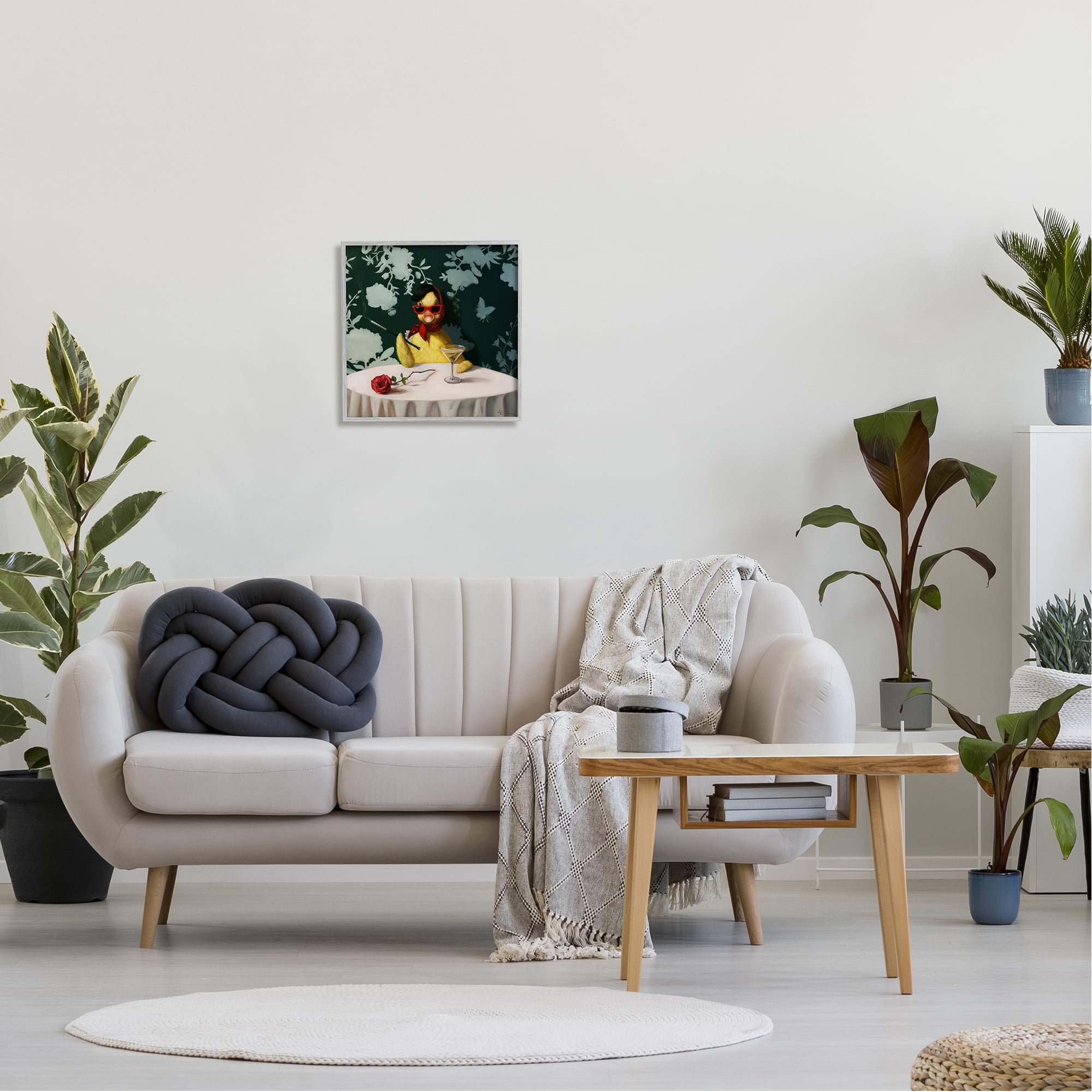 Stupell Industries Fancy Duck with Martini Animals & Insects Painting Gray Framed Art Print Wall Art, 17 x 17