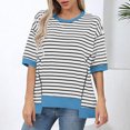 thumbnail image 2 of hxobax Women Oversized Striped Tshirt Crewneck Colorblock Short Sleeve Tunic Tops Irregular Pullover, 2 of 7