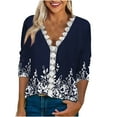 thumbnail image 1 of Tops de Mujer Elegantes Blusas Casuales Camisas de Encaje Estampado de Moda Tres Cuartos Seeves Cuello en V Odeerbi ODB168738, 1 of 8
