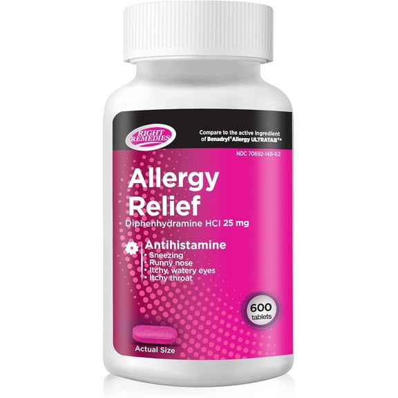 Right Remedies Allergy Relief (Diphenhydramine HCl 25mg) (600 Tablets)