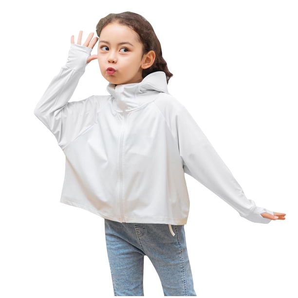 Penkiiy Chicas Chicas Camisa de manga larga Protección solar Capucha Ligera Entrenamiento atlético Suéter Top Rash Guard para niños 6 Años Blanco