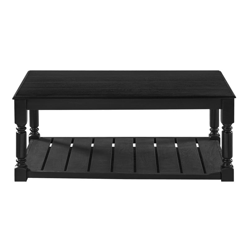 Vintage Rectangular Center Coffee Table with Sculptural Spindle Solid Wood Legs, 2-Tier Traditional Wooden Cocktail End Table