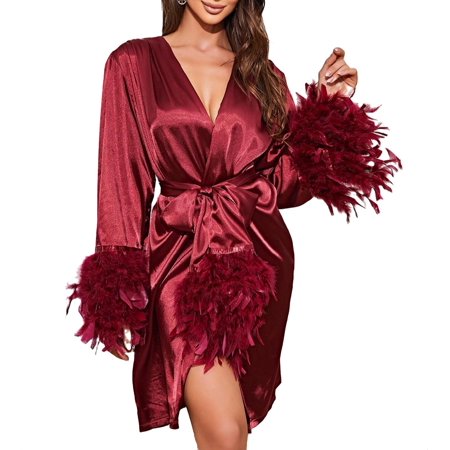 

Elegant Plain Long Sleeve Burgundy Women Robes (Women s)